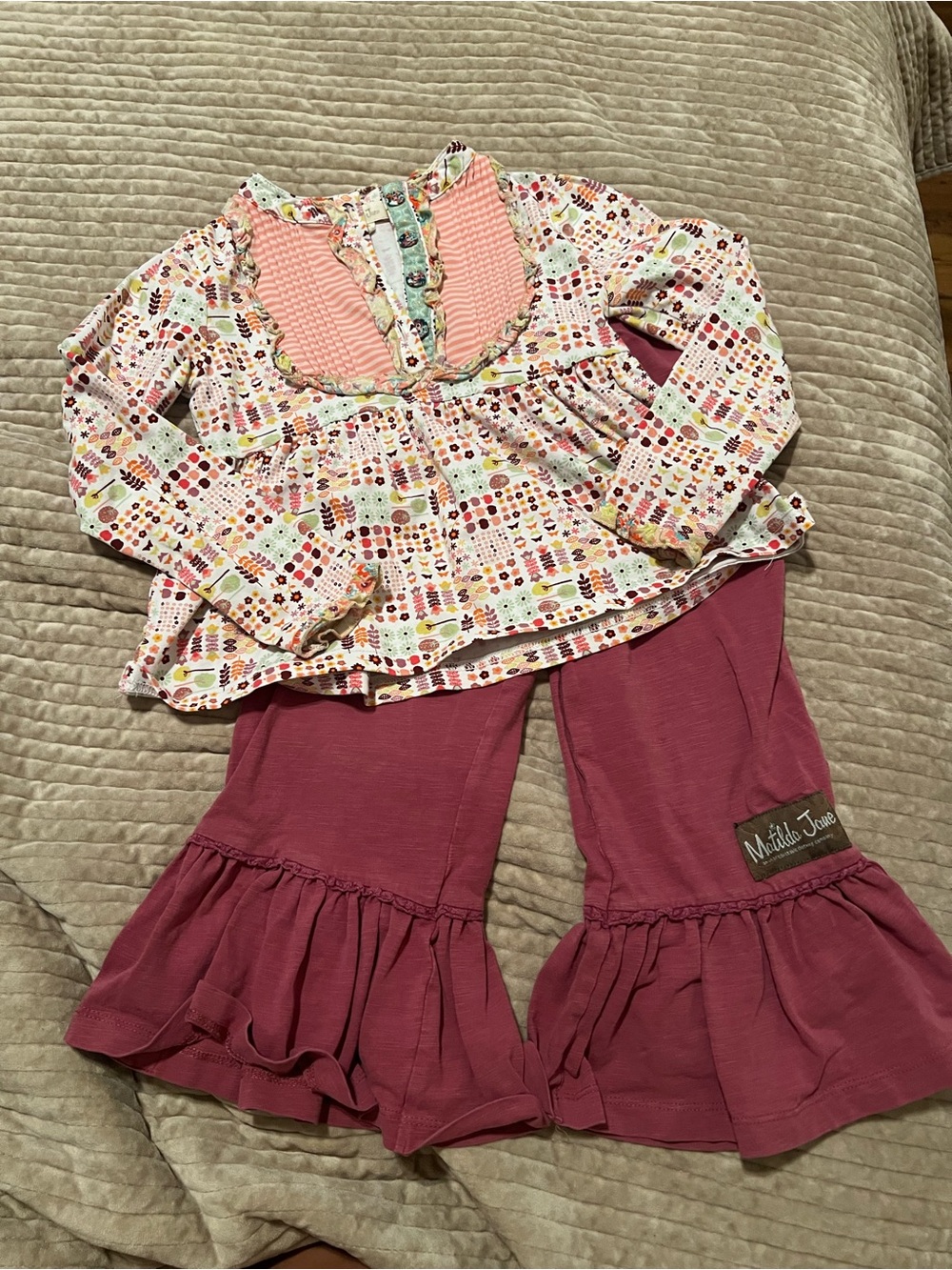 Matilda Jane Pink Patterned Ruffle Pajama Set